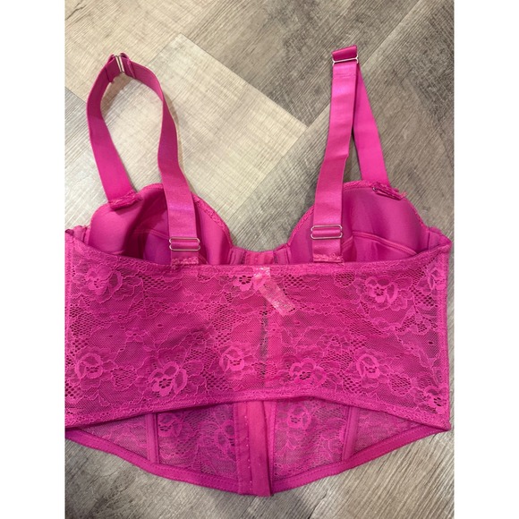 Juicy Couture Hot Pink Lace Corset Bra - Rhinestone Logo Straps - Size 38C - Picture 3 of 6